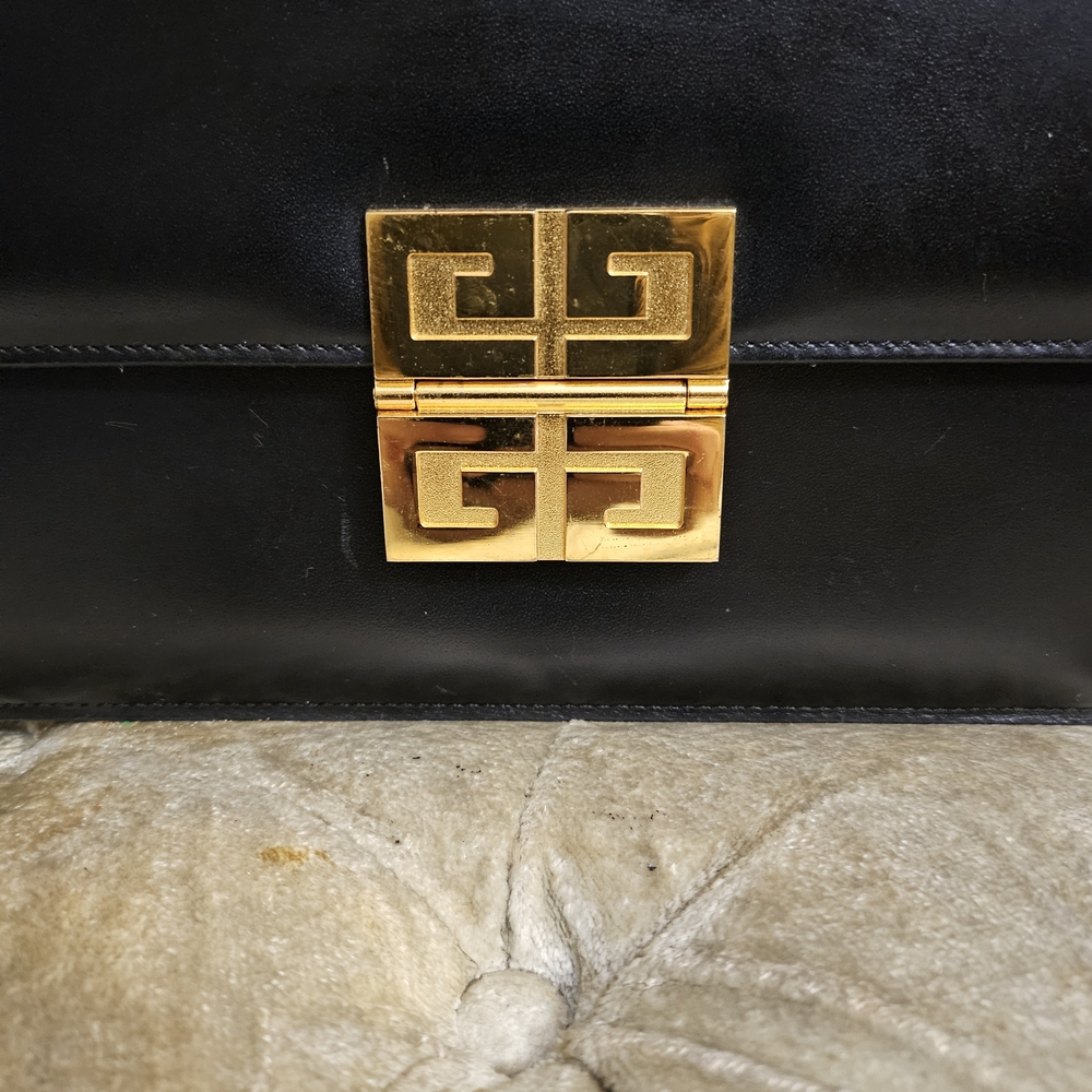 RARE Authentic Vintage Givenchy Black Shoulder Bag with Gold Accent - Picture 5 of 8